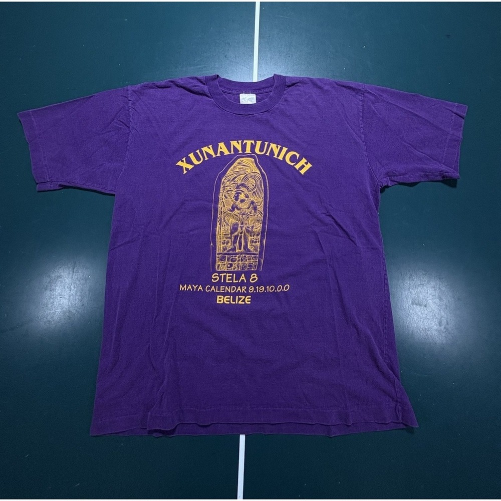 Vintage 90s Xunantunich Maya Calendar‎ Belize T Shirt XL Single Stitch Souvenir